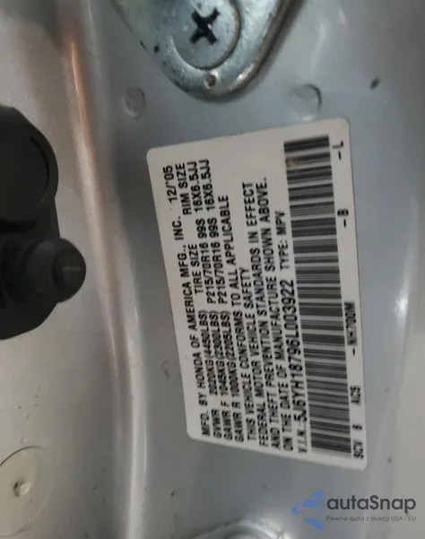 2006 Honda Element Ex z USA, uszkodzony, nr VIN 5J6YH18796L003922